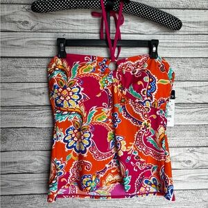 Chaps Orange Pink Halter Style Swim Top